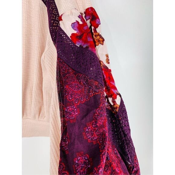 Free People Women's Casual Clash Blouse Top Floral Balloon Sleeve Pink Red XS - Picture 3 of 7